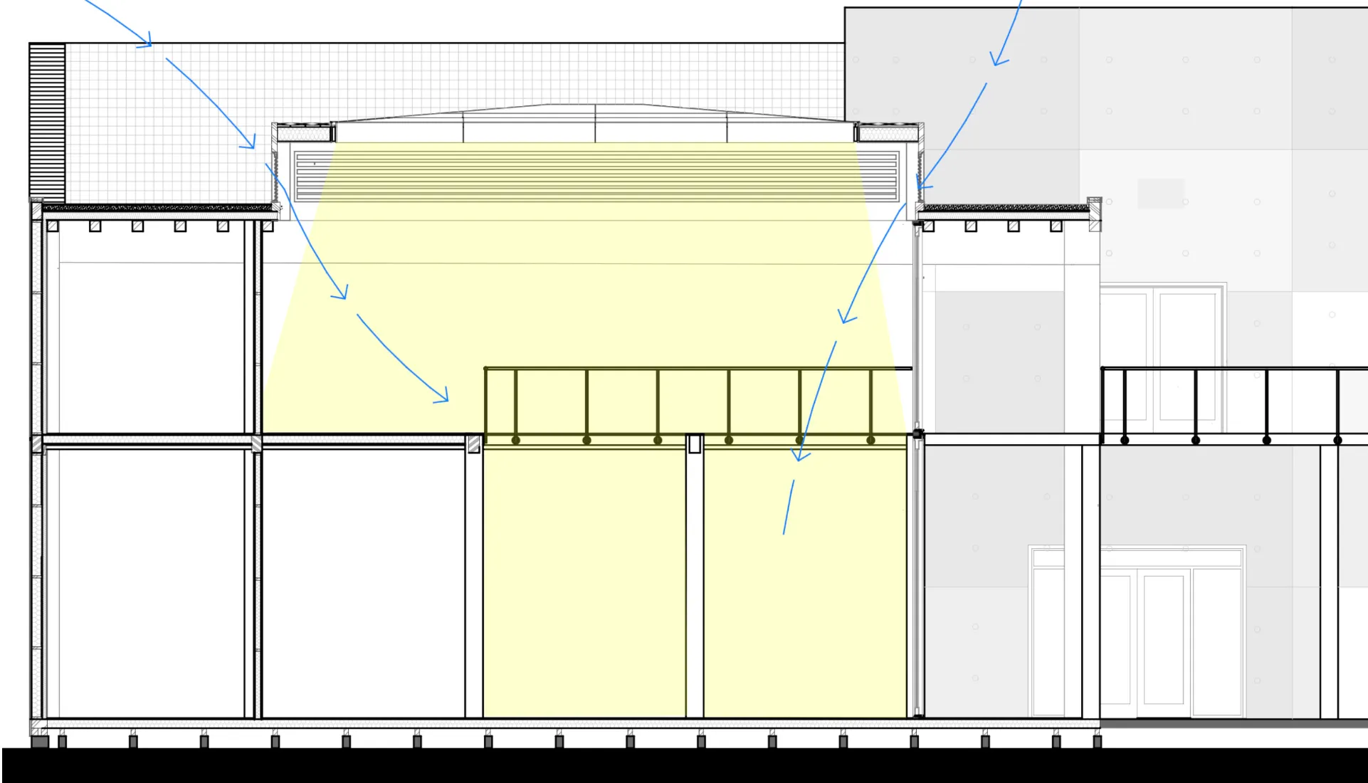 Coupe de détail sur la verrière du patio
