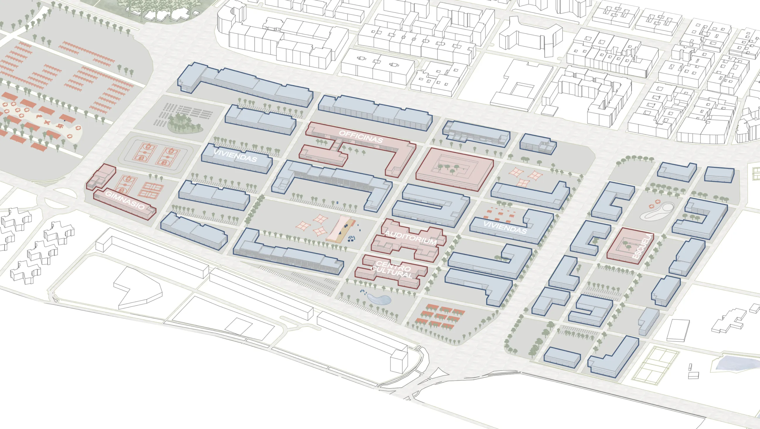 Axonométrie du masterplan de la Feria de Sevilla